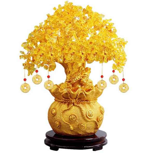 14cm Feng Shui Yellow Lucky Wealth Trees-0