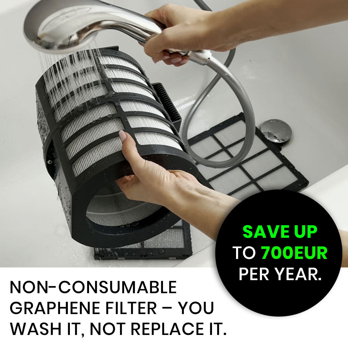 Air Essence™ Eco Plasma LCD ESP Graphene Air Purifier, 60m² Coverage, Non-consumable Graphene ESP Filter, UVC Sterilizer, Grey-3